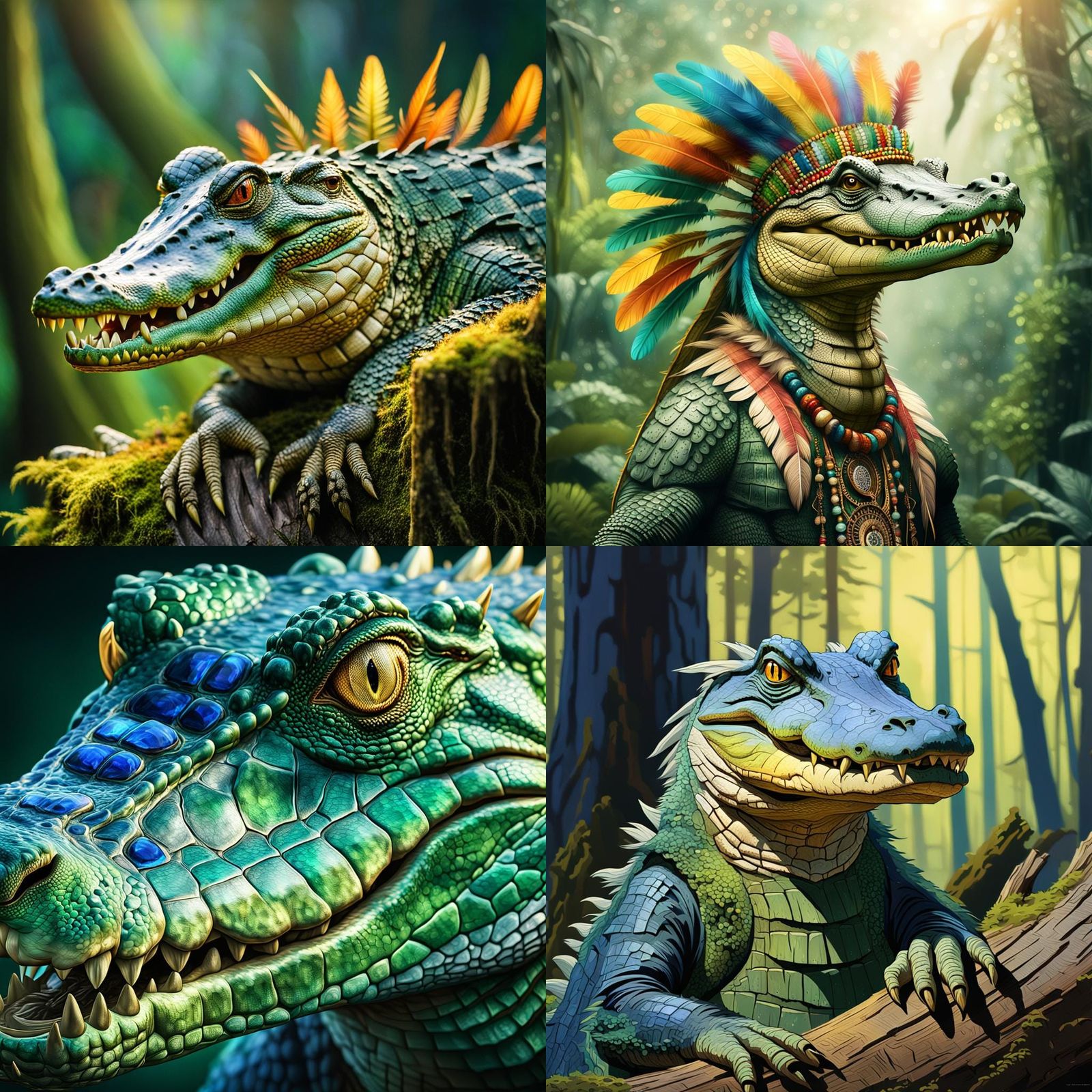 Regal Crocodile with Feathered Crown