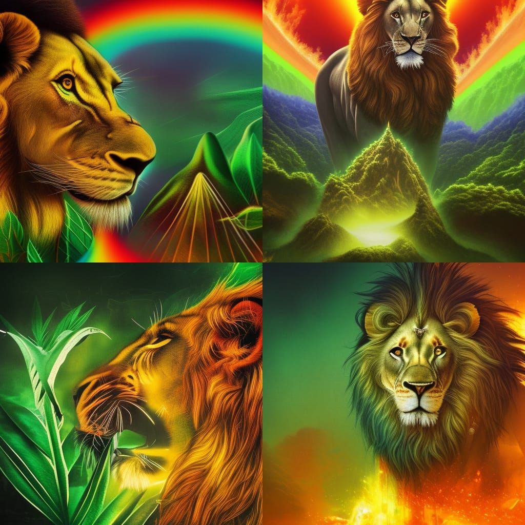 Rastafarian Lion with Ganja Plant in Detailed Matte Painting