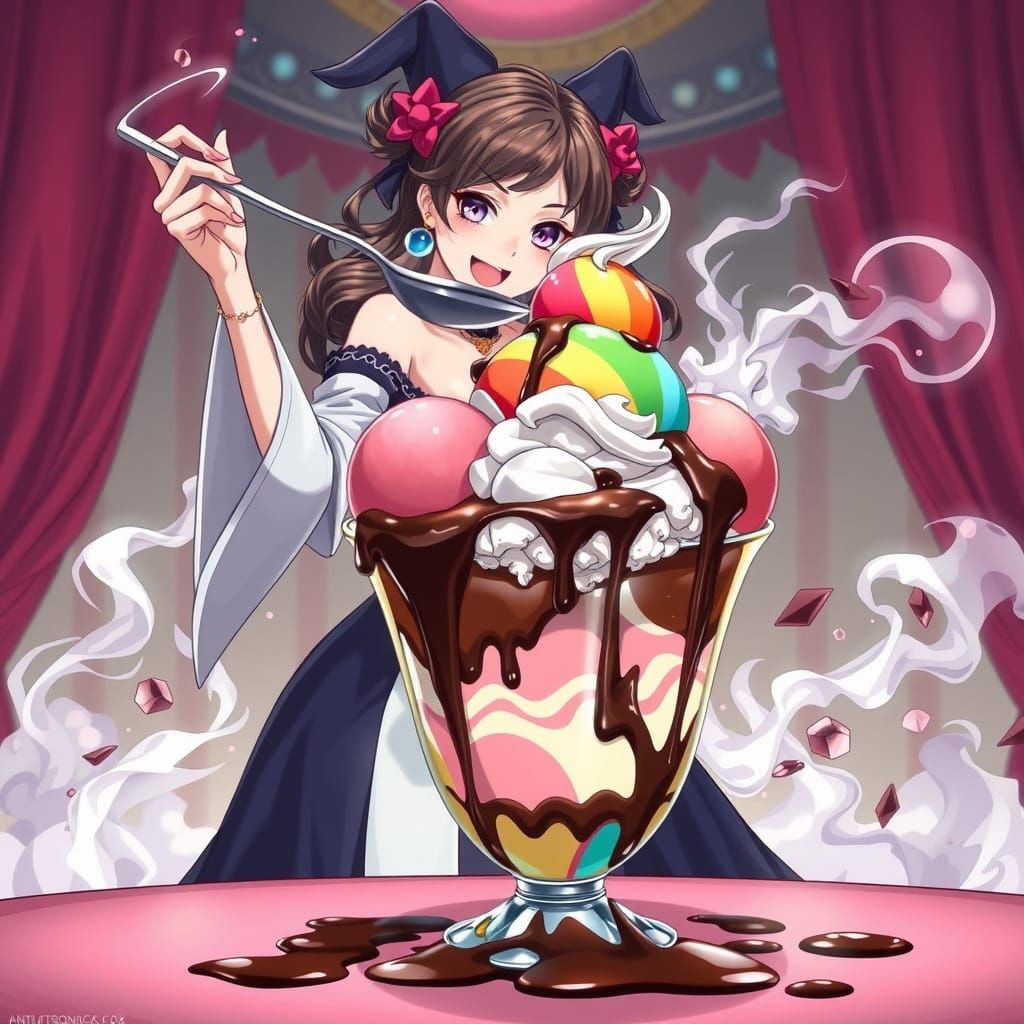 Anime Sorceress Conjures Giant Ice Cream Sundae