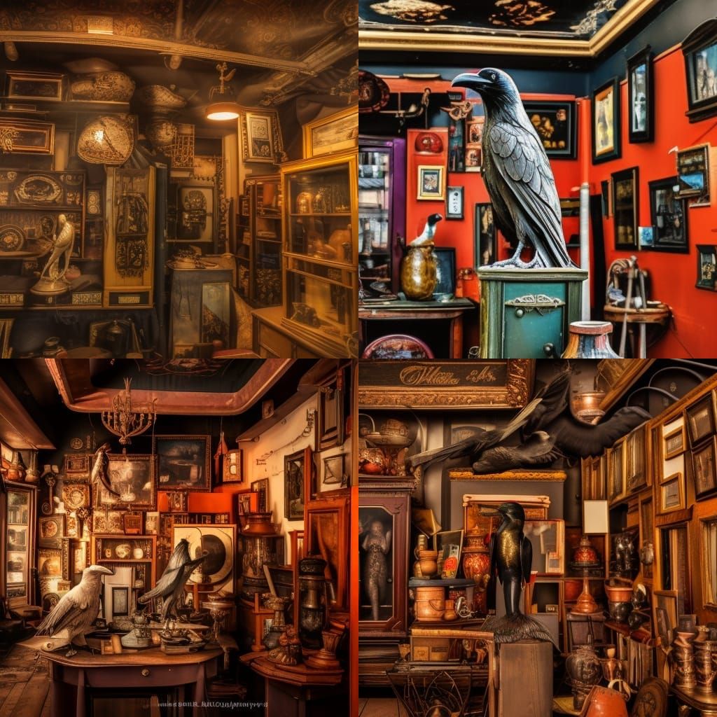 Ornate Raven Figurine in Dusty Antique Shop