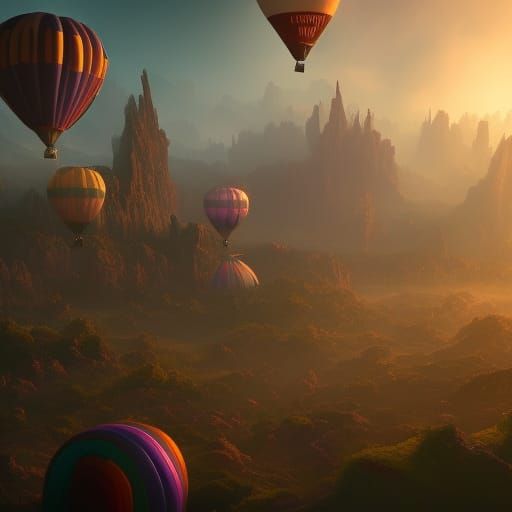 Fantastical Balloons in Detailed Matte Painting Style