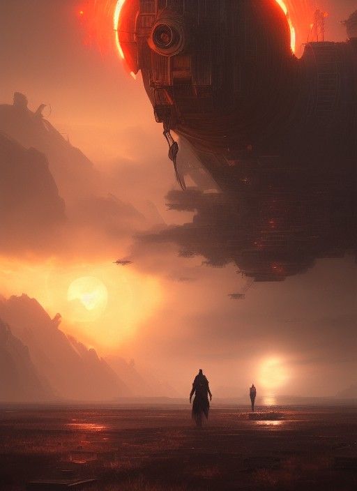 Dystopian Soulmate in Firey Post-Apocalyptic Landscape