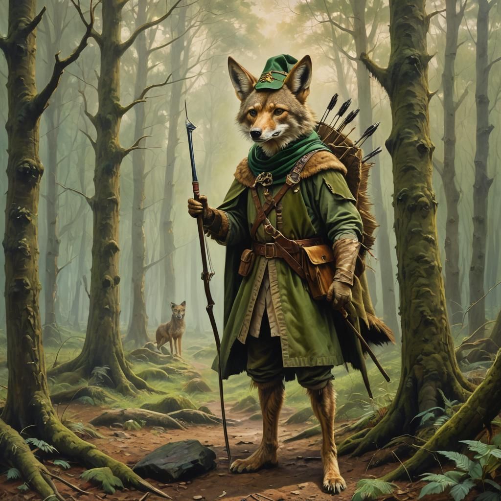 Heroic Jackal as Robin Hood Oil Painting