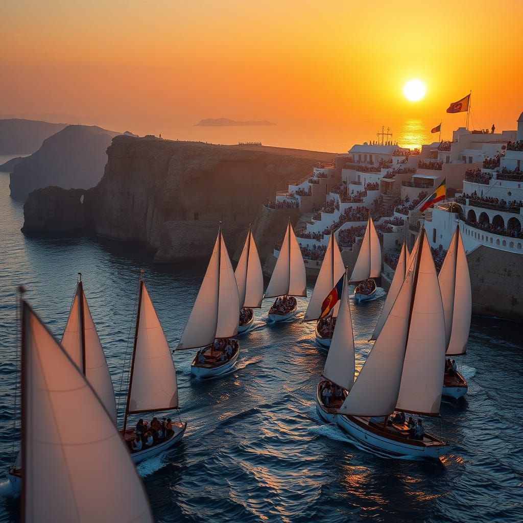 Santorini Regatta: Aegean Boats Race at Sunset