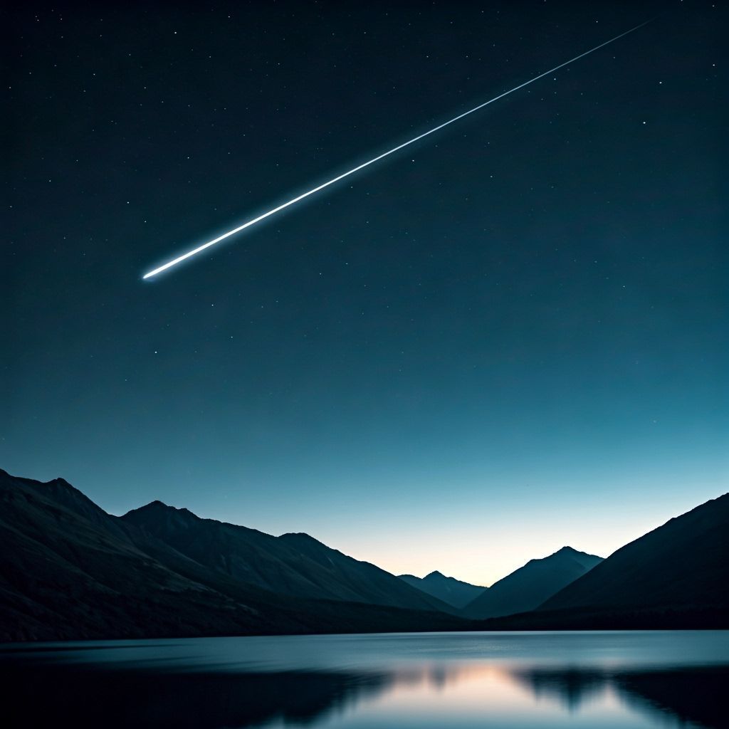 Shooting Star Over Calm Lake in Cool Illumination