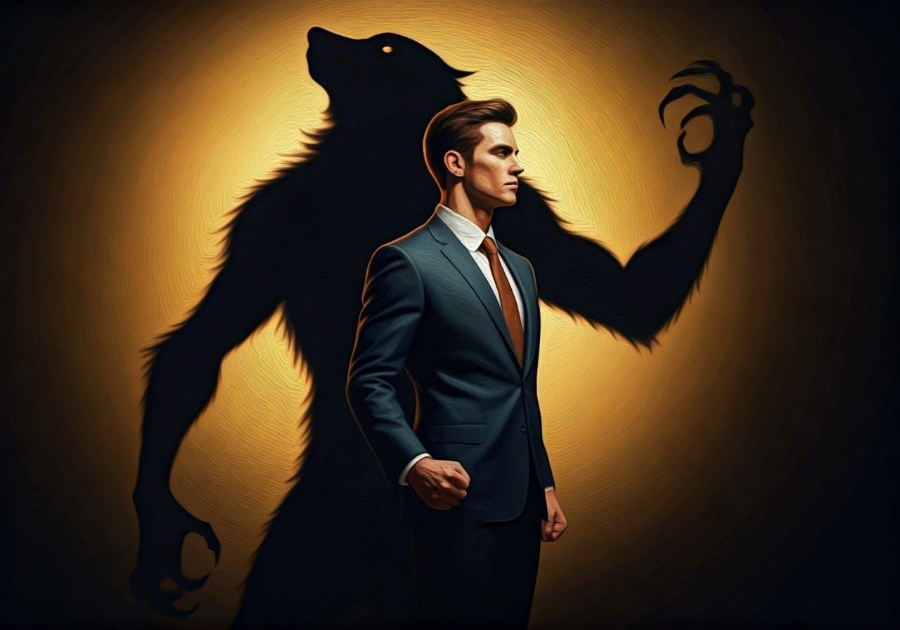 Confident Warrior Trapped by His Own Dark Reflection