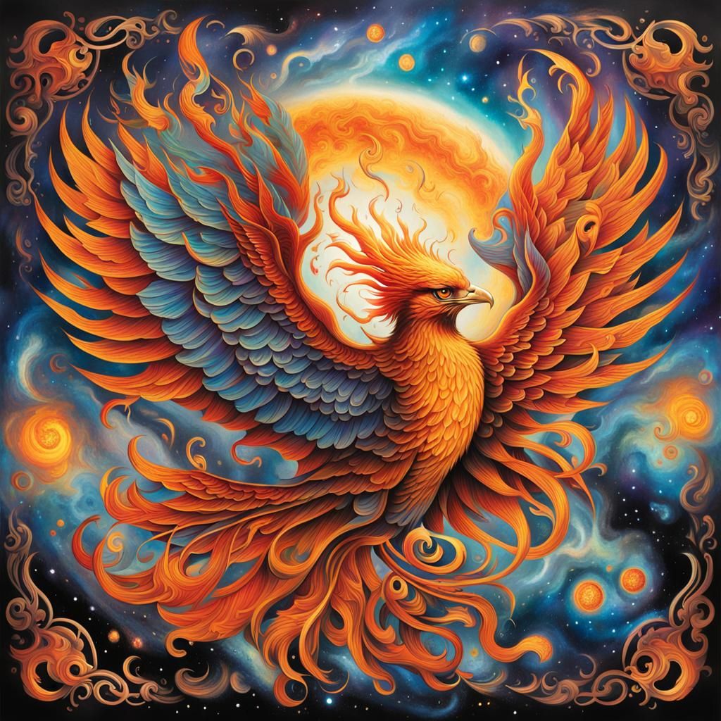 Phoenix Tattoo Rising from Nebula Flames