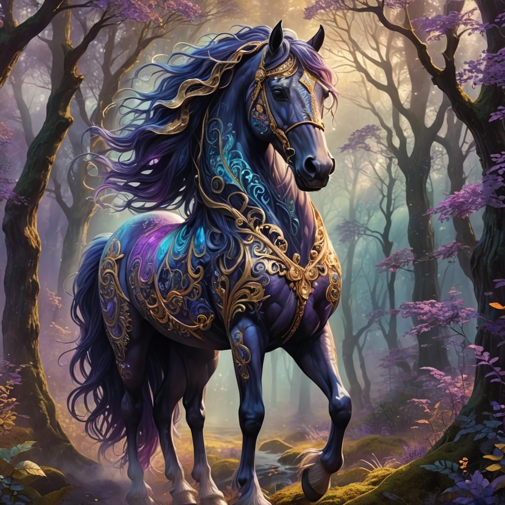 Majestic Magickol Horse in Mystical Forest