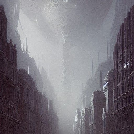 Horrific Alien City in Engraving Style