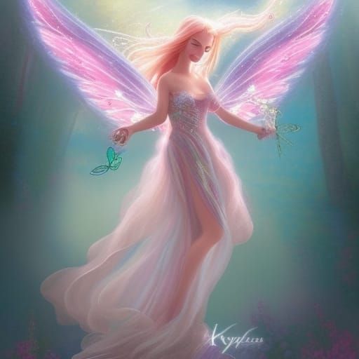 Sparkling Fairy with Pink Wings, Ethereal Fantasy Art