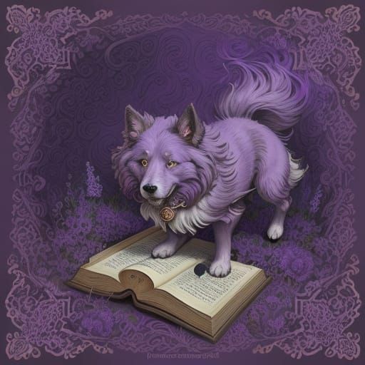 Whimsical Dog in Baroque Garden with Intricate Key