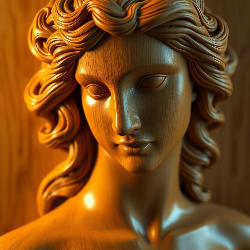 Golden Goddess of Wood: Intricately Carved Portrait of Venus
