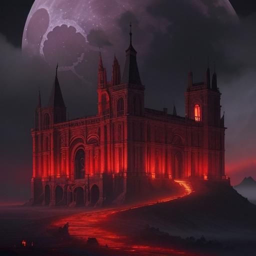 Crimson Moon in Romantic Night, Digital Matte Painting
