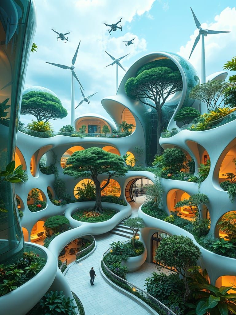 Surreal Solarpunk Sanctuary: Nature and Tech Unite in Perfec...