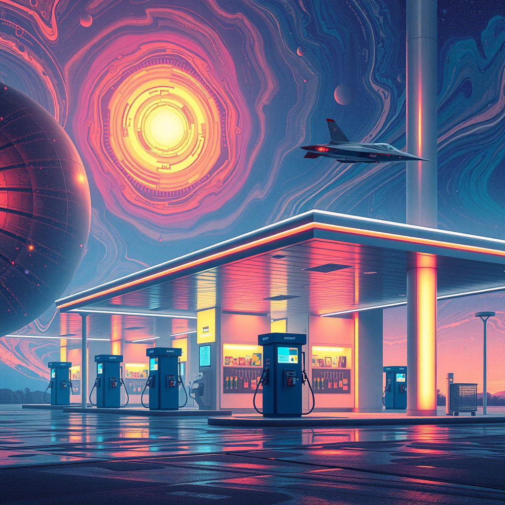 Ethereal Space Station with Iridescent Fuel Pumps