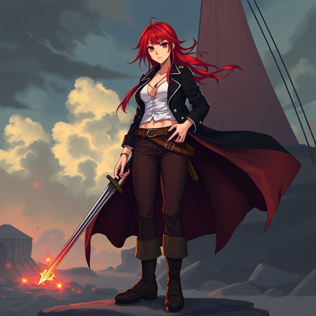 Tall Red-Haired Pirate Captain in a Marine Admiral Coat