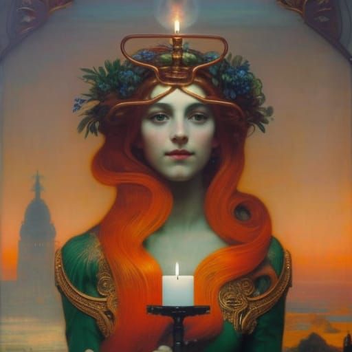 Fantasy Portrait: Copper Hair, Lizards, and Candlelight