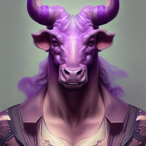 Purple Minotaur Portrait in Hyperdetailed Style