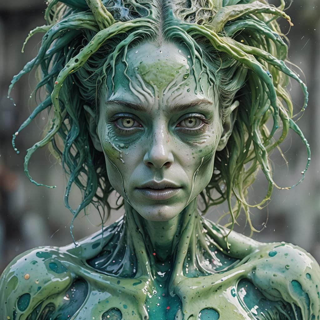 Alien Beauty with Ink Hair in Surreal Style