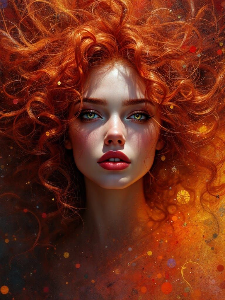 Red-Haired Goddess Portrait with Dramatic Lighting