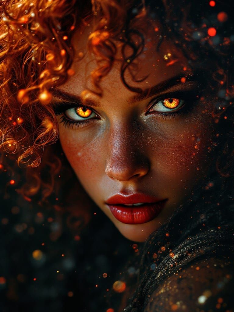 Hyperrealistic Red-Haired Goddess Portrait with Dramatic Lig...