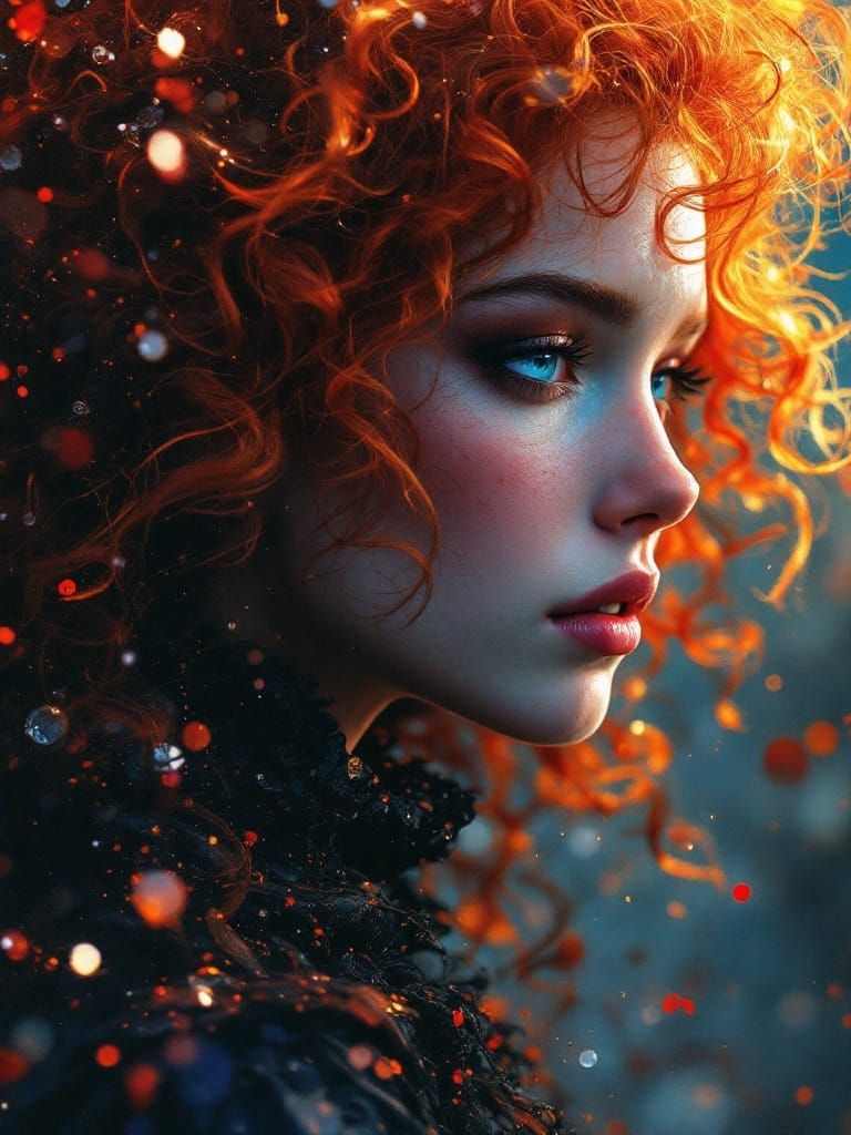 Hyperrealistic Red-Headed Goddess Portrait with Dramatic Lig...