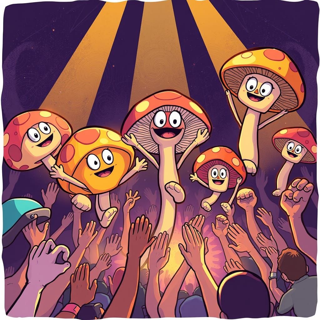 Cartoon Mushrooms Mosh Pit at Concert