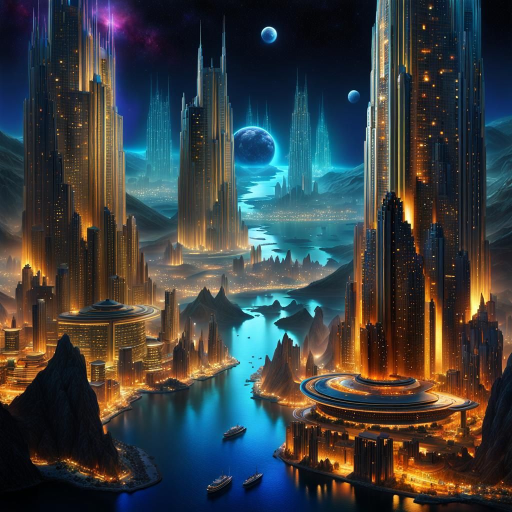 Futuristic Atlantis Megapolis on Distant Planet