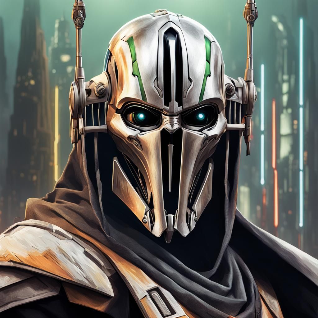 Hyperrealistic General Grievous Portrait with Dramatic Light...