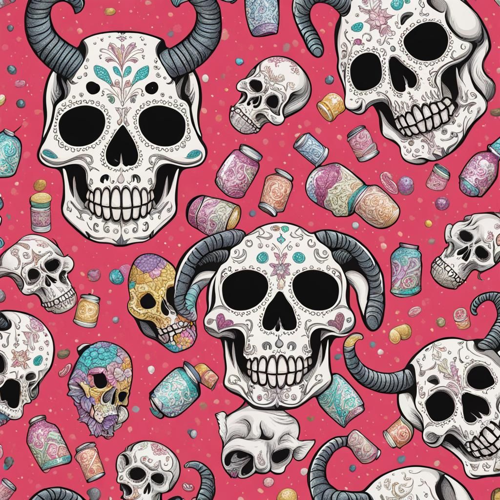 Candy Skulls with Goat Illustration