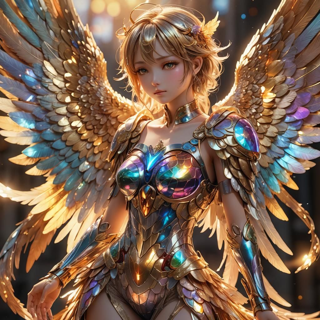 Anime Angel in Golden Light: 3D Render