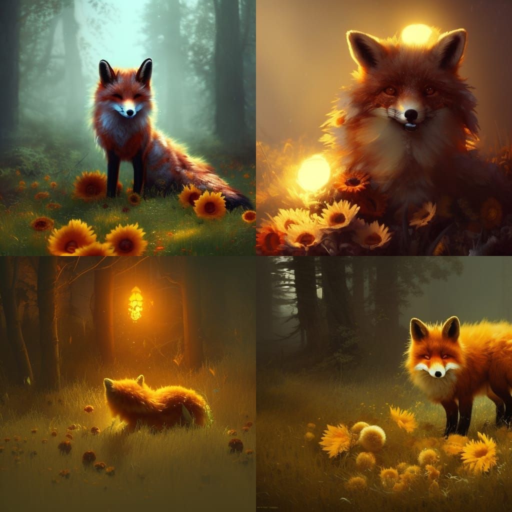 Fox Among Skulls and Sunflowers: Fantasy Art