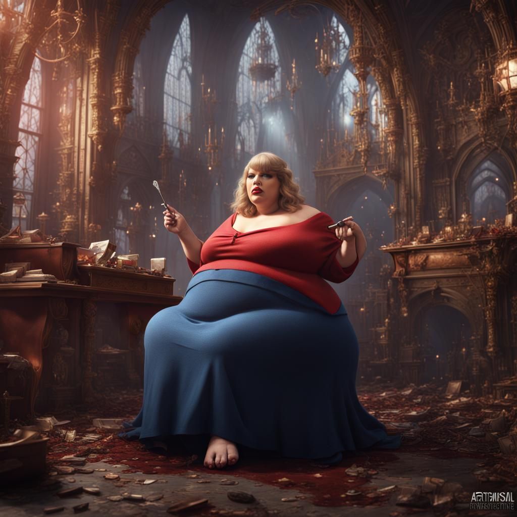 Morbidly Obese Woman Weighing Herself: Detailed Digital Pain...