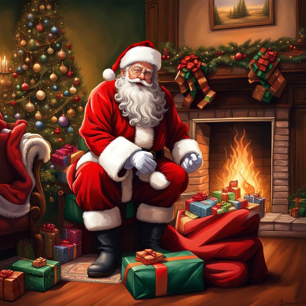 Santa Claus Delivering Gifts in Hyperrealistic Style