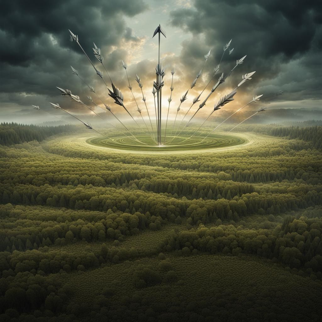 Plowed Field with Arrows in Nature Scenery