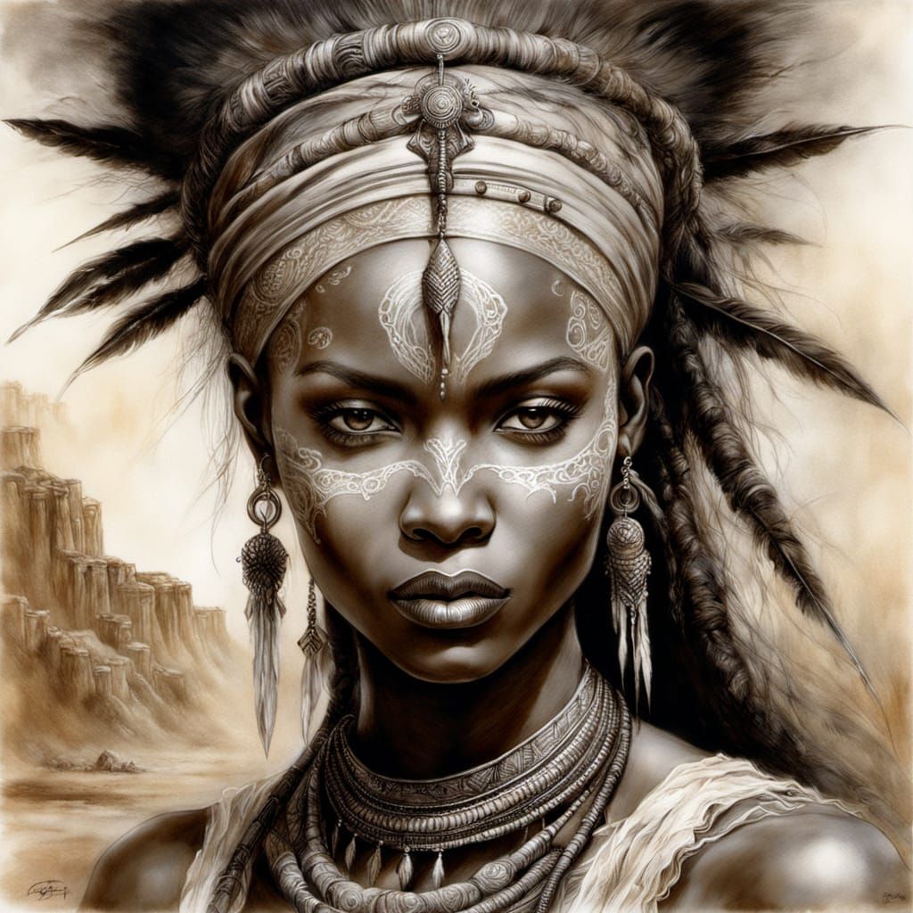African Woman Portrait in Dark Fantasy Style