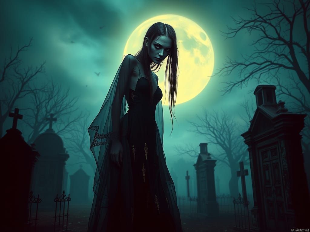 Surreal Slender Goddess in a Haunting Moonscape