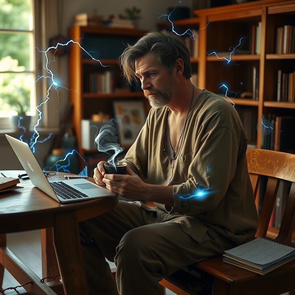 Mystic Performing Ritual with Lightning Sparks
