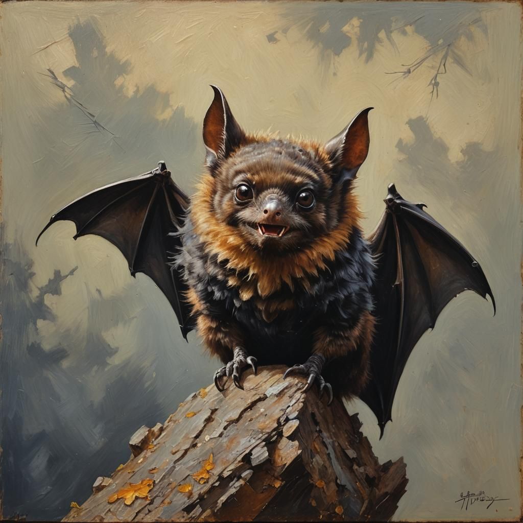 Fluffy Bat in Oil Painting Style