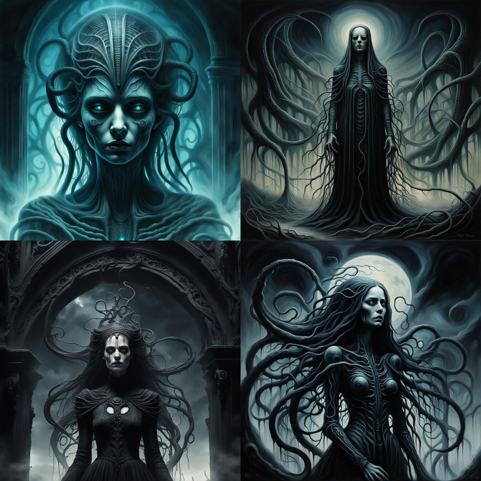 Ghostly Woman in Surreal Horror Art Style