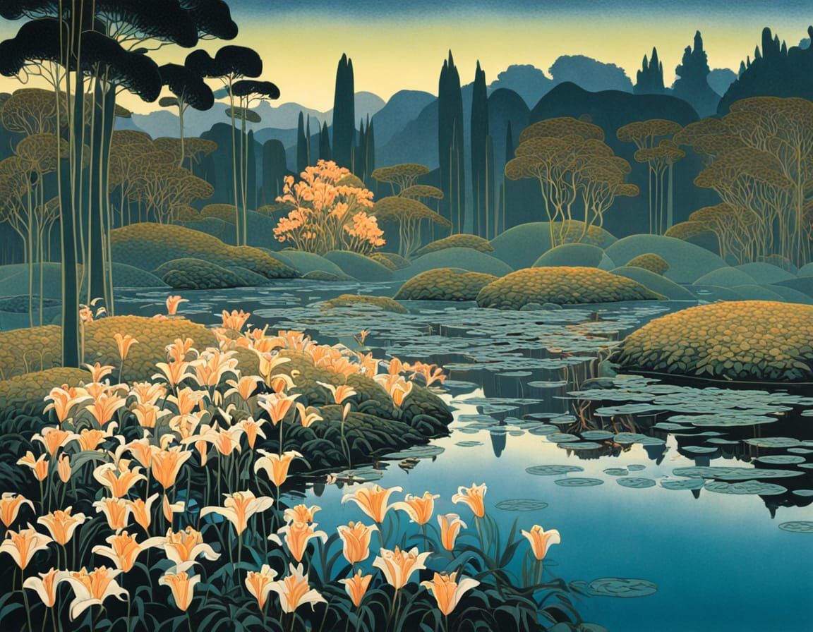 Lilies in a Pond by Eugène Grasset and Eyvind Earle