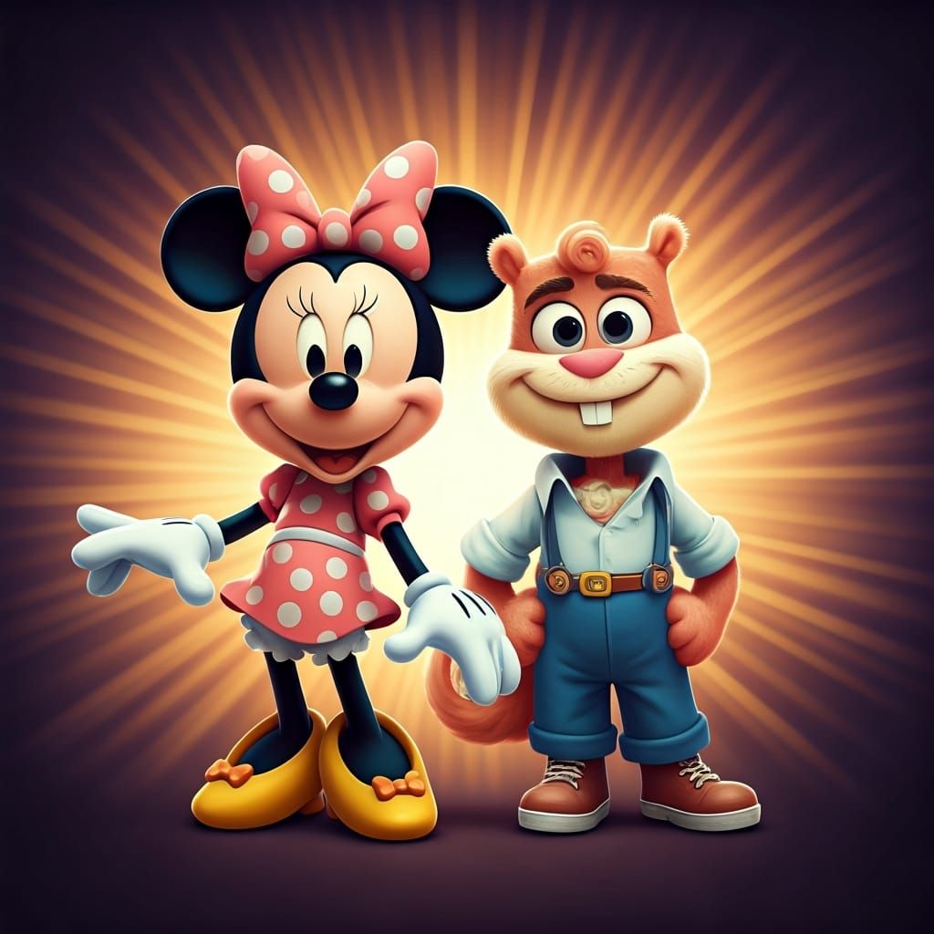 Minnie Mouse and Sandy Cheeks: 3D Digital Art