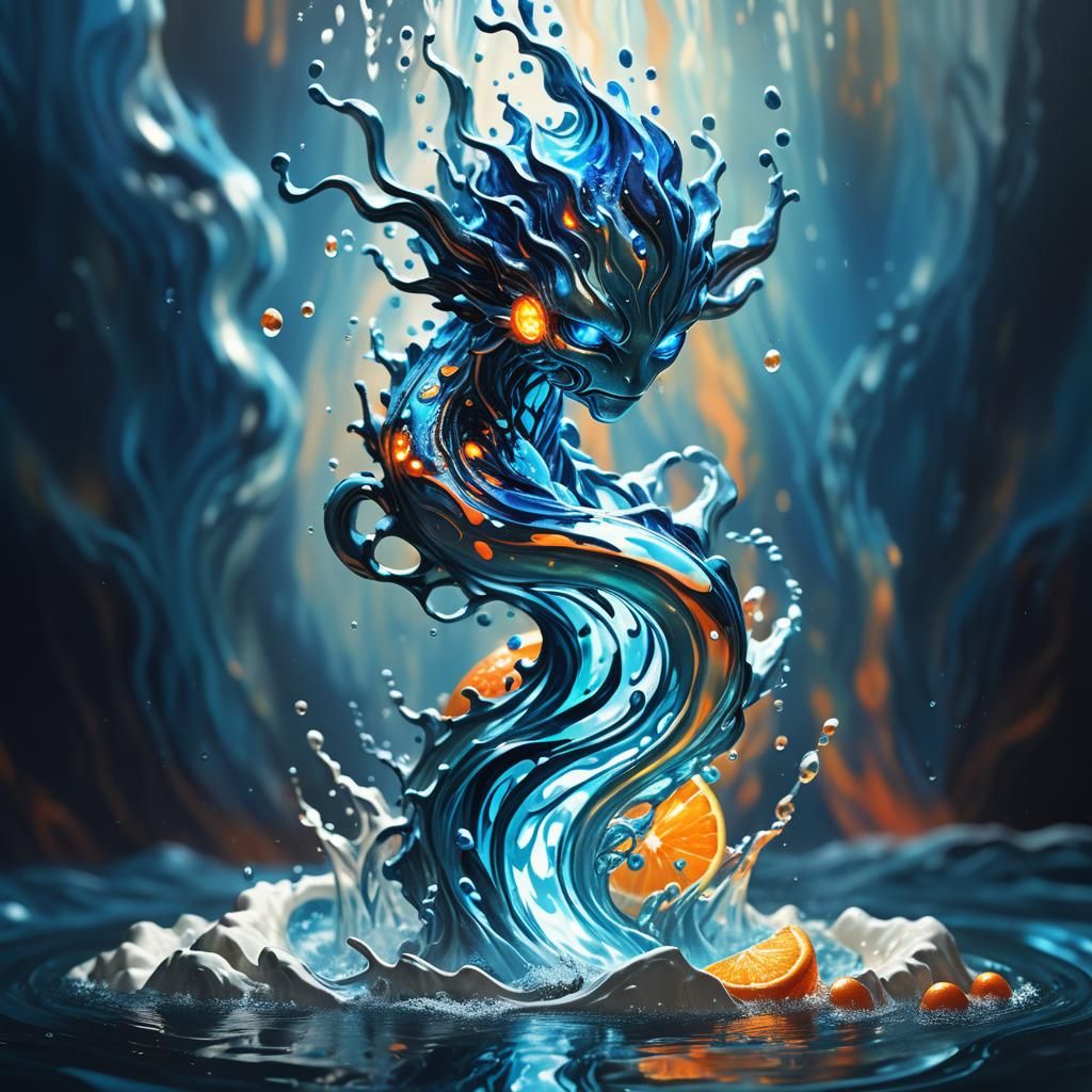 Shimmering Water Elemental in Liquid World: 3D Render