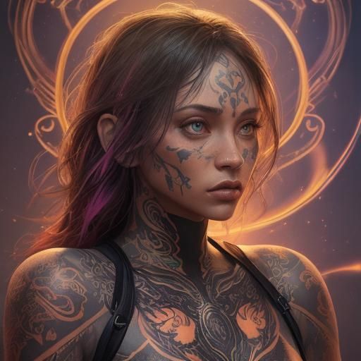 Woman with Magical Tattoos: 3D Digital Art