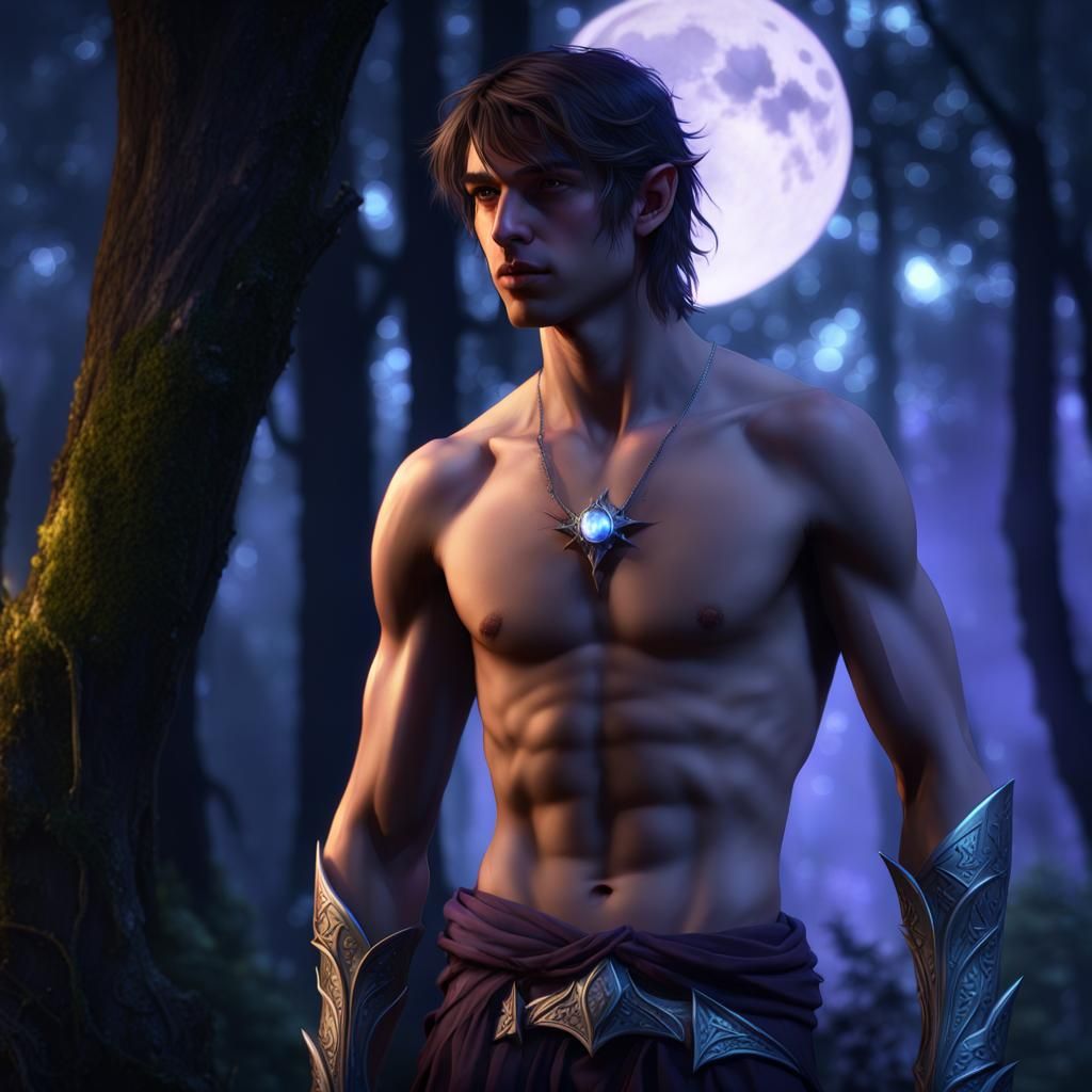 Elf in Moonlit Forest: Dark Fantasy Art