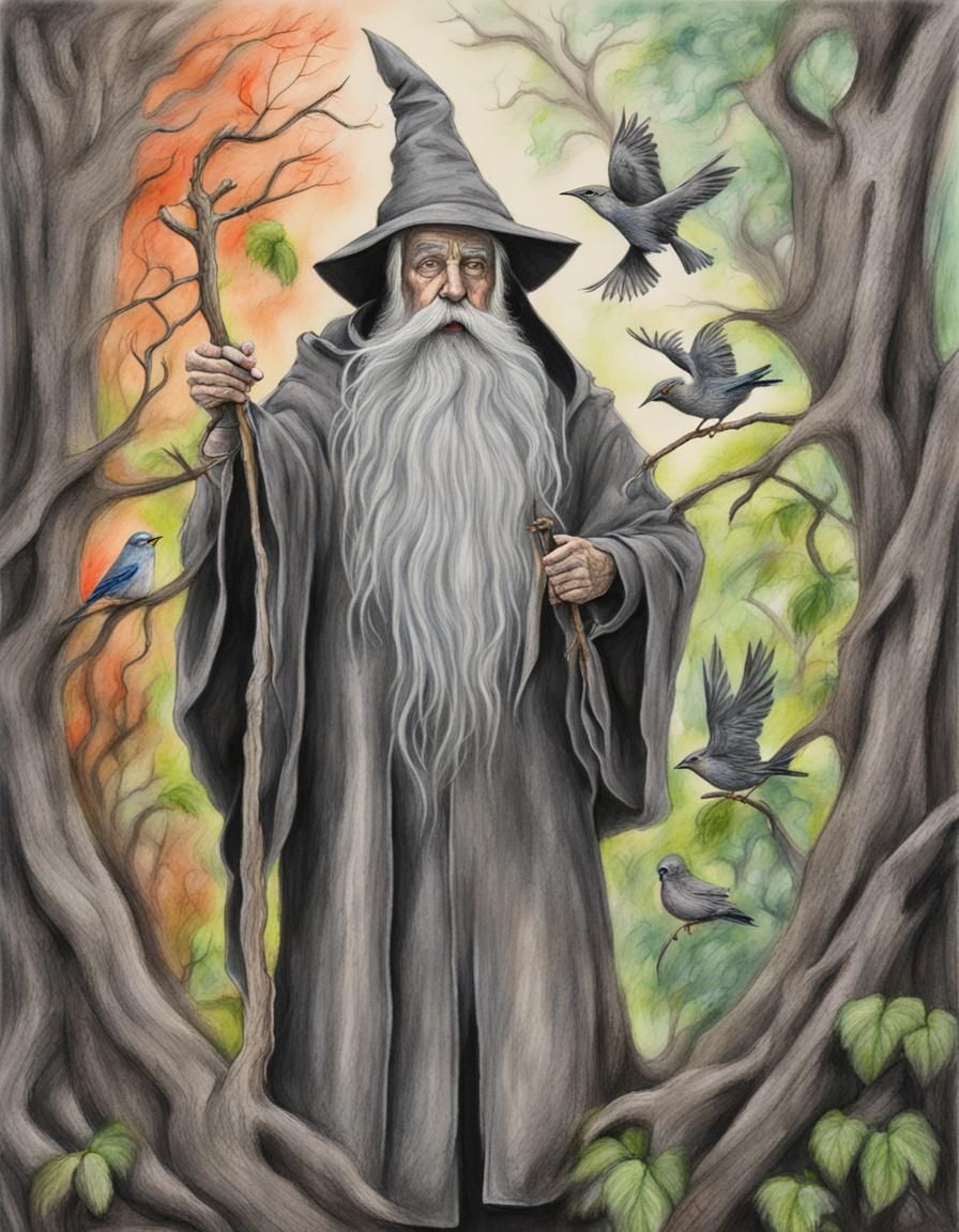 Colorful Charcoal Wizard in the Woods