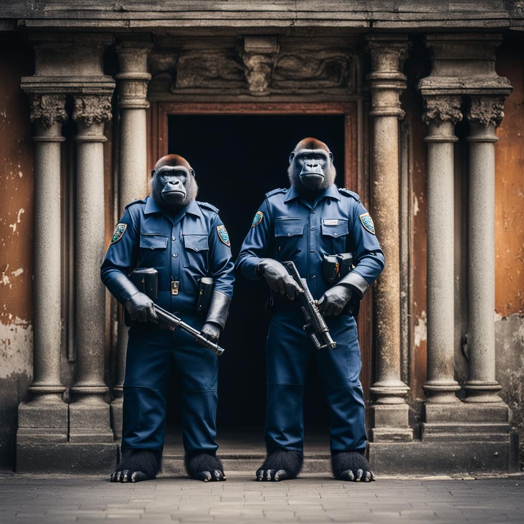 Gorilla Security Guards at Building Entrance