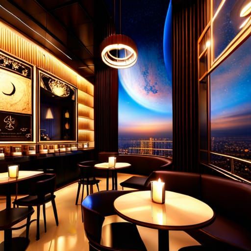 Atmospheric Night Cafe with Star Decorations