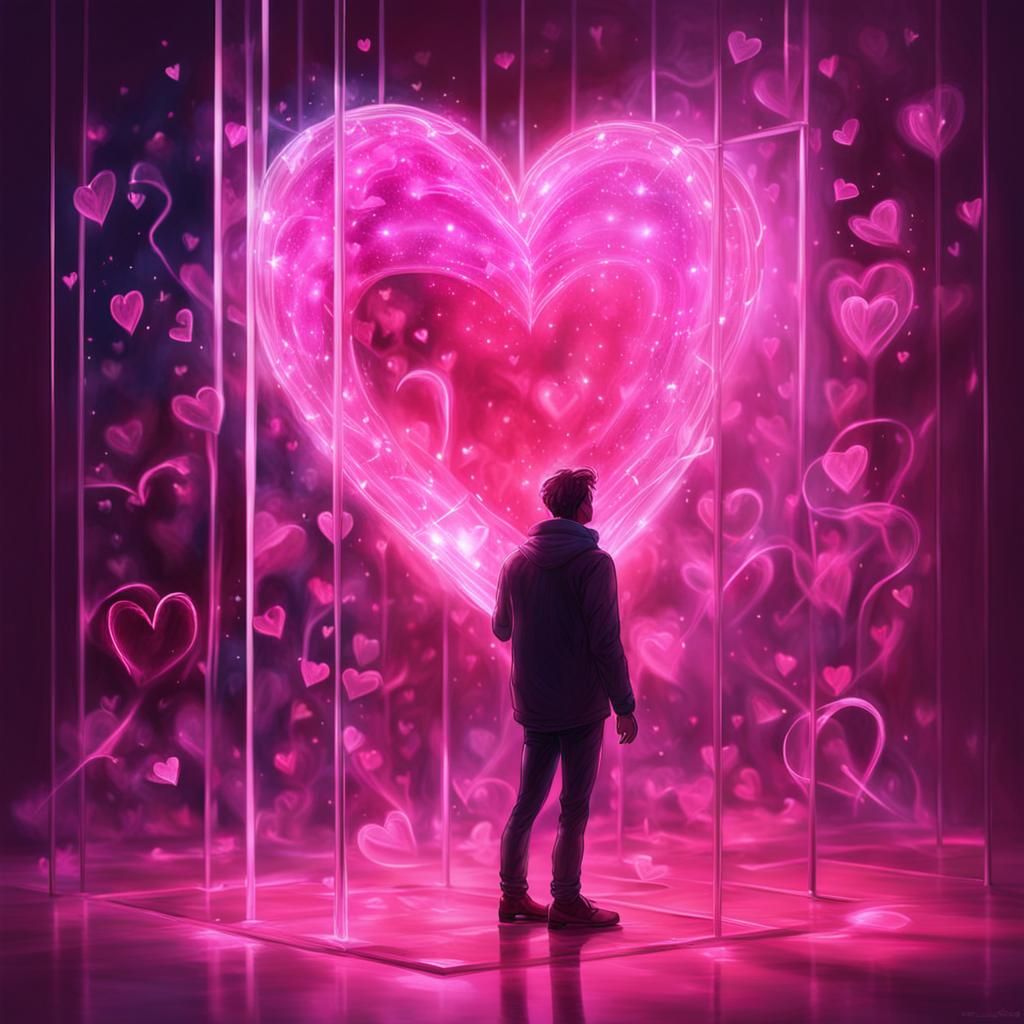 Magical Transparent Figure Amidst Pink Heart Art