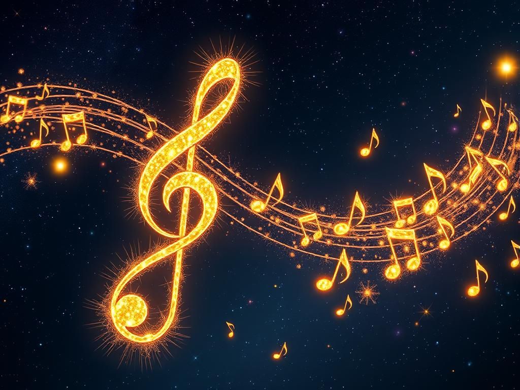Ethereal Musical Notes in Starry Night Sky